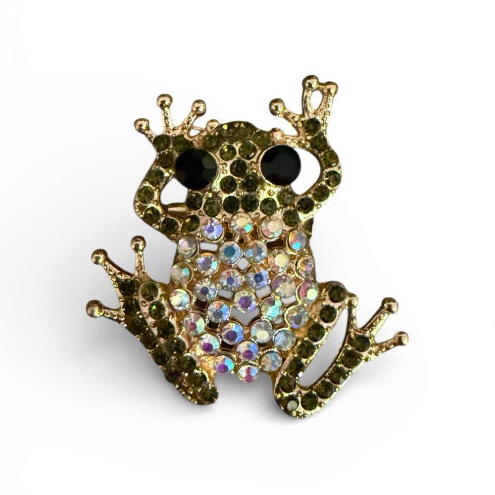 Mint Black and Iridescent Frog Brooch